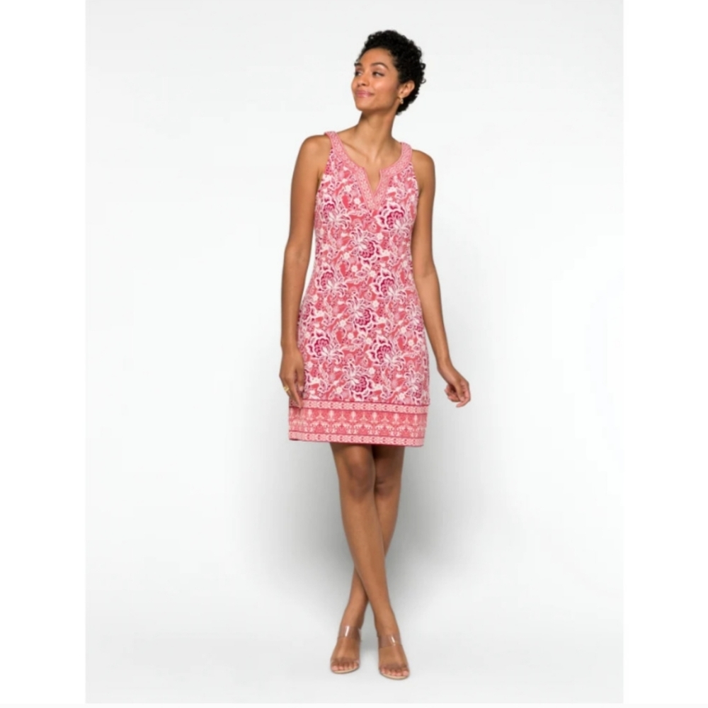 Magnolia Grace Pink Alhambra Embroidered Trim Knit Dress, Size L